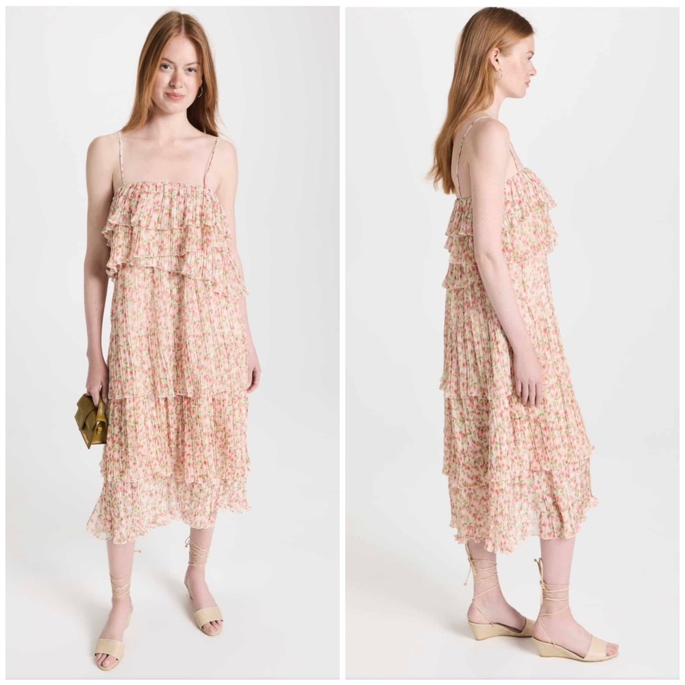NWT 🌸 SOMETHING NAVY Floral Pleated Chiffon Midi Dress Size Small Multic…